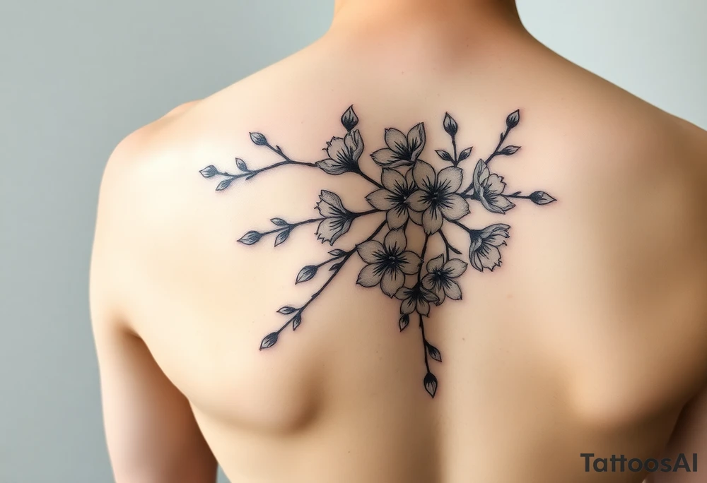 delicate cherry blossoms swirling in spring breeze with petals tattoo idea
