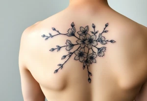 delicate cherry blossoms swirling in spring breeze with petals tattoo idea