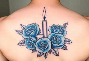 Blue roses and candles, water, fire, cartoon tattoo idea