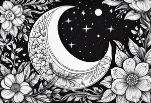 flower wrapping half around the moon tattoo idea