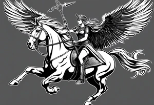 Valkyrie on winged Pegasus, flight, holding spear tattoo idea