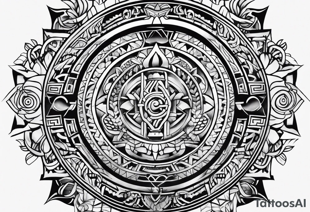 mayan rune sleeve tattoo idea