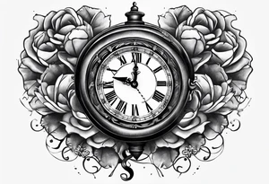 broken heart with clock in middle.
Clock hands on 8 and 5.
Never Say Never written on tattoo tattoo idea