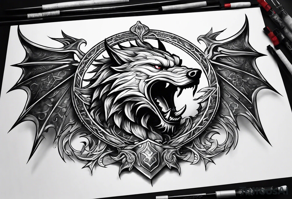 Valhalla sword shield dragon wolf tattoo idea