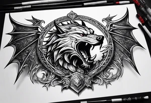 Valhalla sword shield dragon wolf tattoo idea