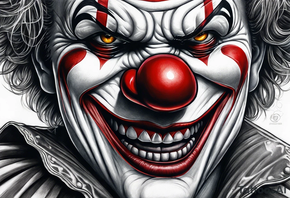 Evil clown close up tattoo idea