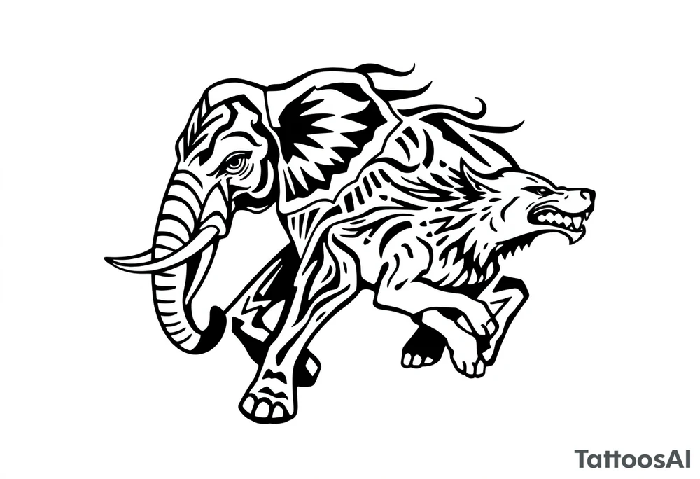 elephant and a wolf running together tattoo idea