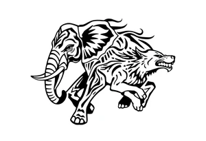 elephant and a wolf running together tattoo idea