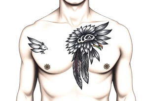 Native American chest color male left peck tattoo idea