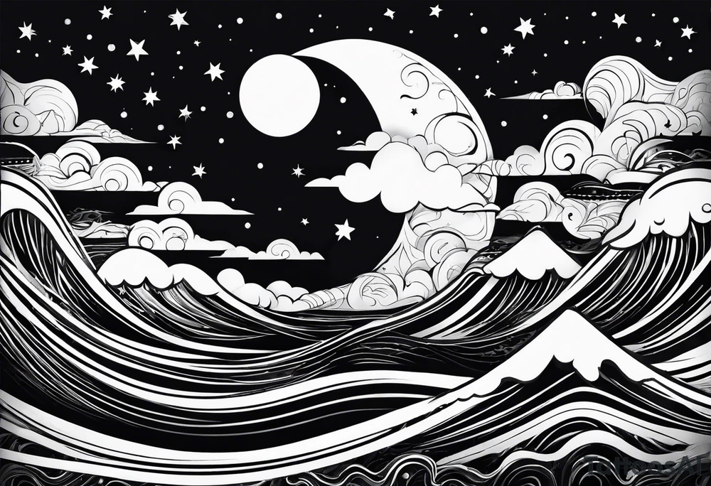 The moon, stars reflecting on the ocean tattoo idea