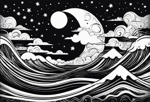The moon, stars reflecting on the ocean tattoo idea