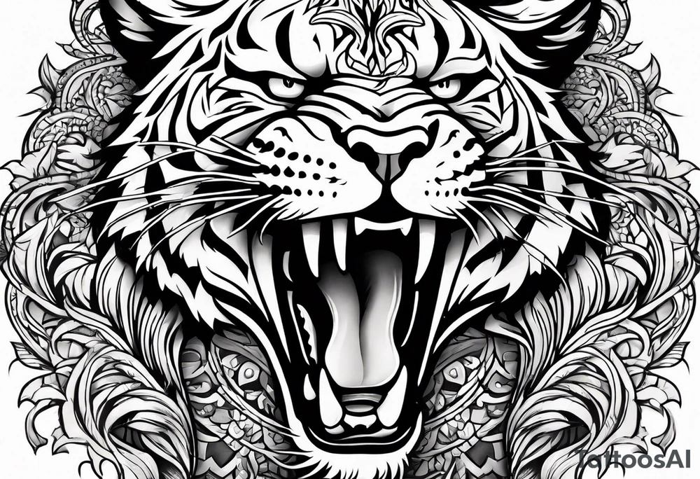 big cat roaring tattoo idea