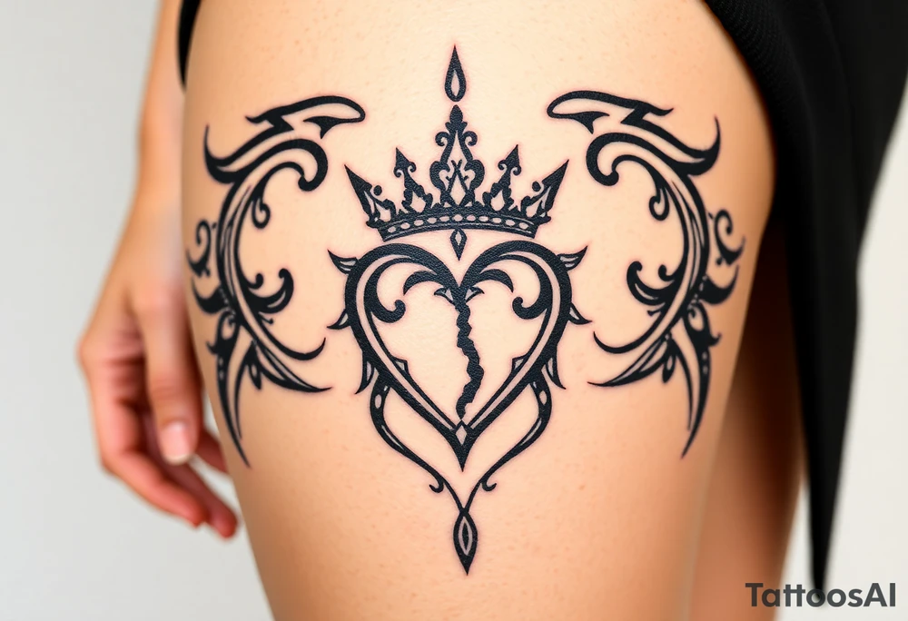 Powerful, crown, queen, broken heart tattoo idea
