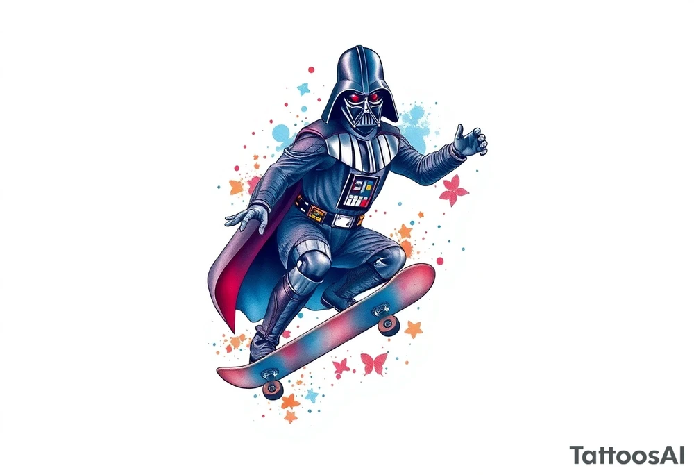 Darth Vader skateboarding >
blue & red tattoo idea