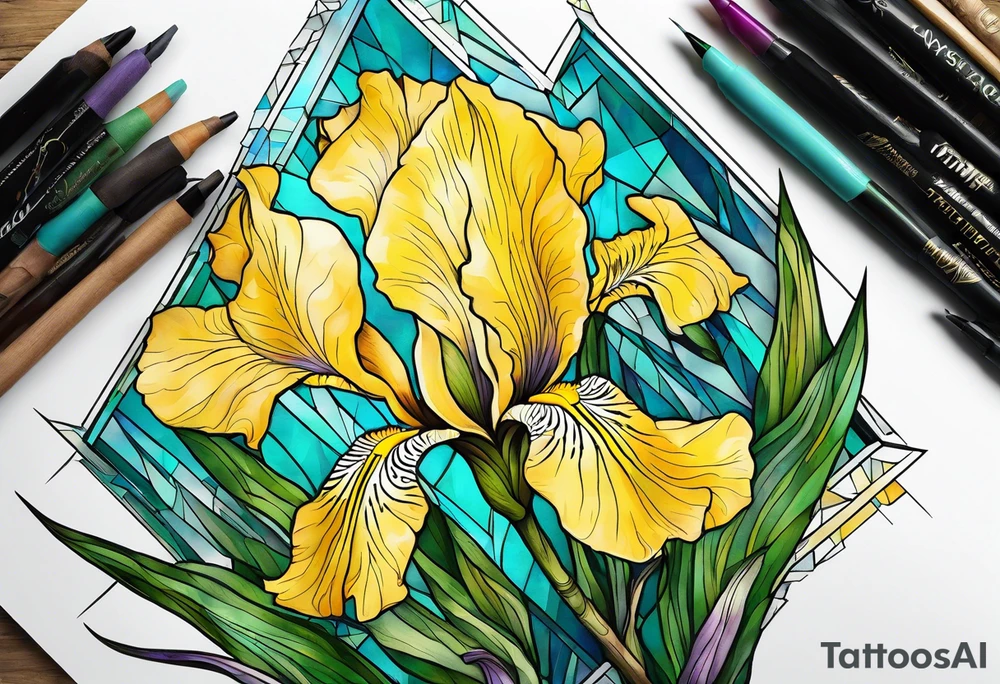 iris flower and birch tree and includes the following wording "fuck cancer"
with yellow, green and aquamarine colours tattoo idea