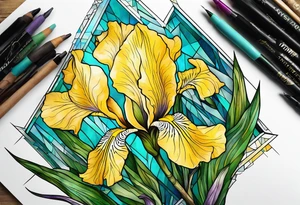 iris flower and birch tree and includes the following wording "fuck cancer"
with yellow, green and aquamarine colours tattoo idea