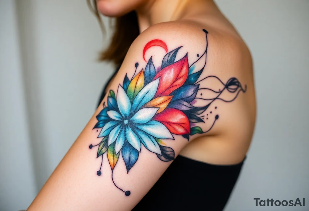 Desenhe uma tatuagem que simbolize força, liberdade e conexão com a multiplicidade da vida, incorporando elementos abstratos e fluidos, com linhas que sugiram movimento e transformação contínua. Evite clichês e busque um design original e significativo. tattoo idea