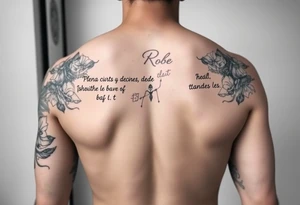 brazo entero con letras de canciones de robe iniesta con imagen de robe iñaki aton y manolo chinato tattoo idea