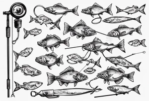 Fishing rod with fish tattoo idea