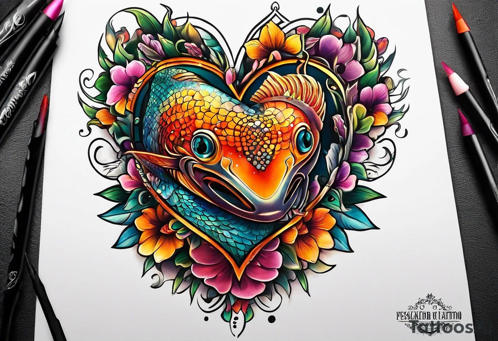 pescado adentro de un corazón tattoo idea