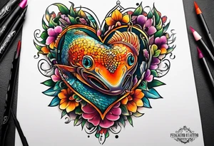 pescado adentro de un corazón tattoo idea