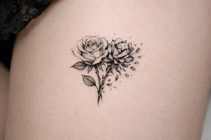 A single rose fading into a broken smashed rose tattoo idea