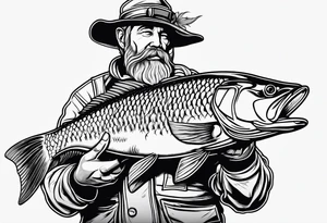 fisherman standing full body simple outline tattoo idea