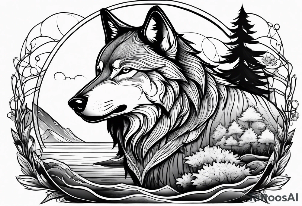 a wolf with a fisherman on a bank tattoo idea