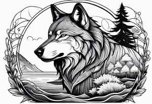 a wolf with a fisherman on a bank tattoo idea
