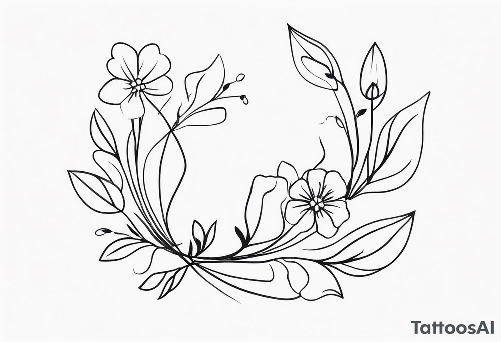 Design a minimalist tattoo featuring a combination of small flowers and leaves, arranged in a graceful, flowing pattern tattoo idea