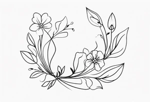 Design a minimalist tattoo featuring a combination of small flowers and leaves, arranged in a graceful, flowing pattern tattoo idea