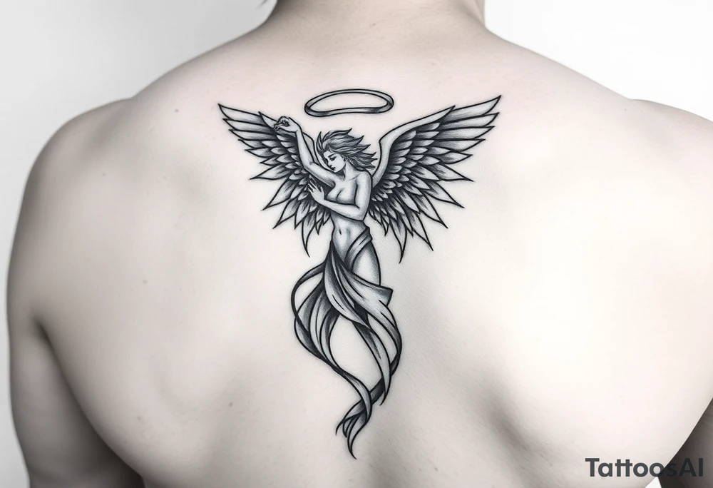 Archangel ariel tattoo stencil for thigh on women tattoo idea
