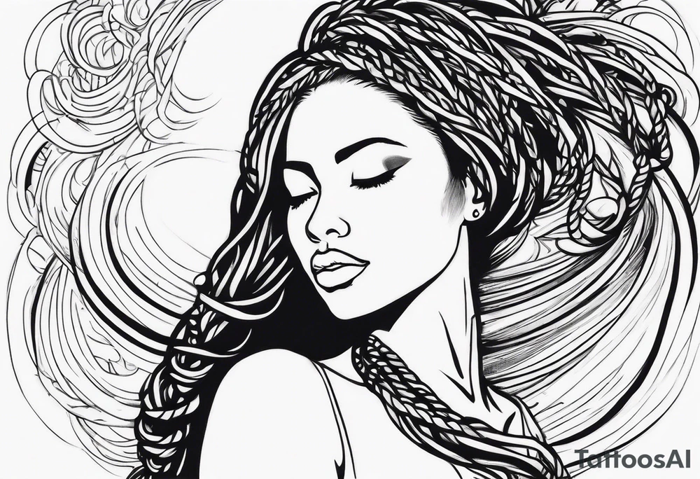 Draw a women head with real dread locks flying in the air tattoo idea
