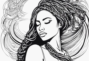 Draw a women head with real dread locks flying in the air tattoo idea