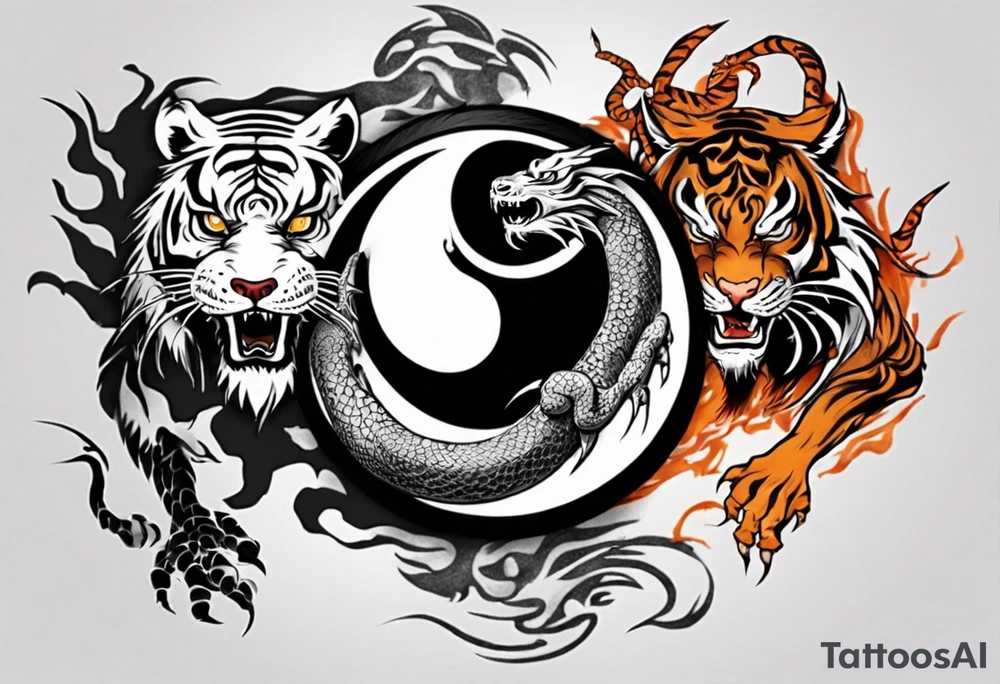 Ying Yang with dragon and tiger surrounding it tattoo idea