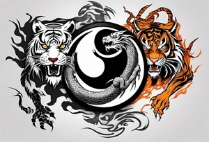 Ying Yang with dragon and tiger surrounding it tattoo idea