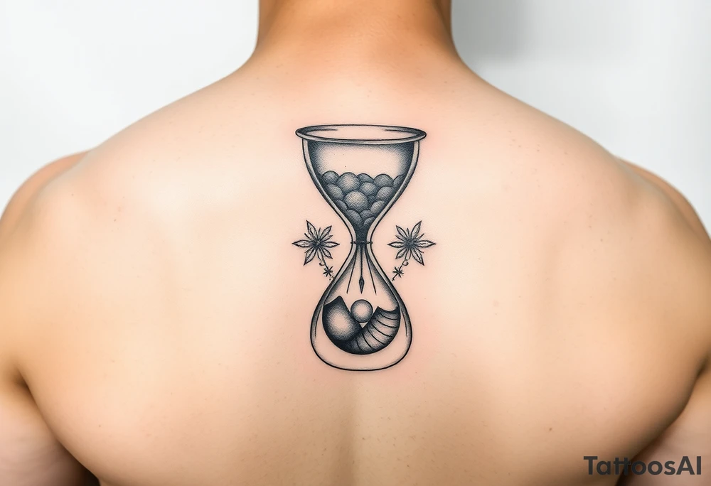 Simple but nice hourglass with trippy art details tattoo idea