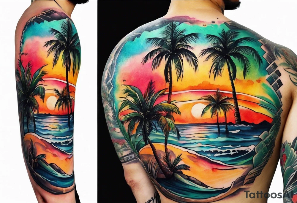 palm tree sleeve tattoo idea