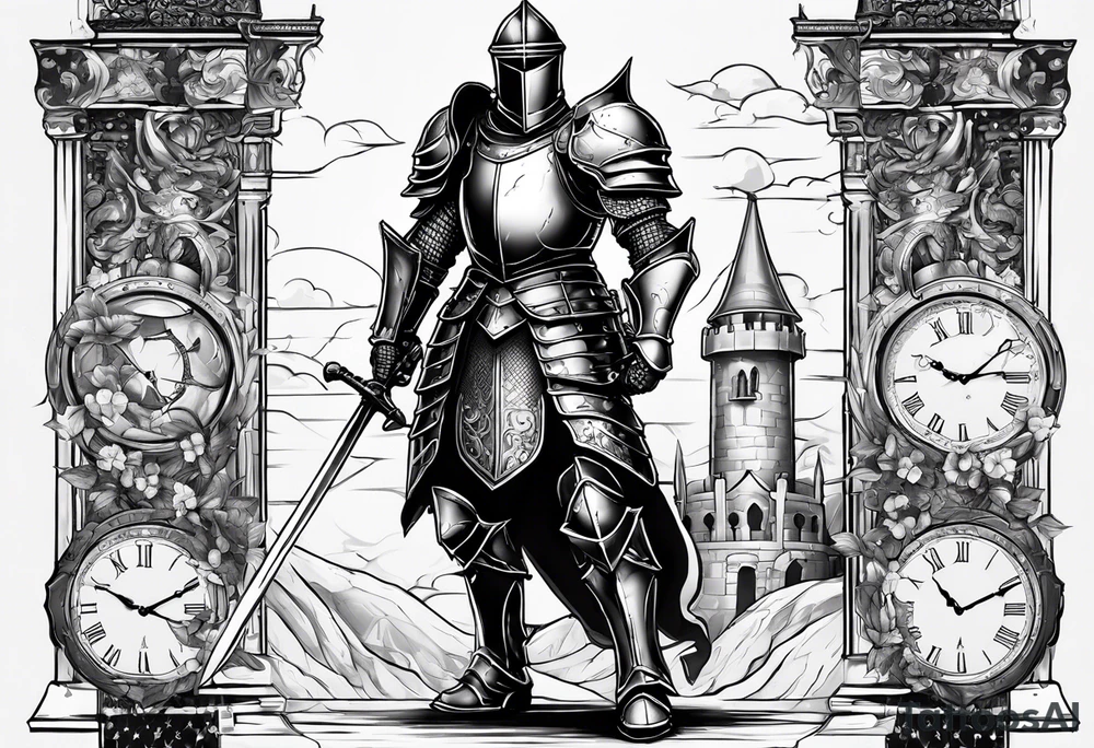 knight in heavy armor full body with clock tattoo idea