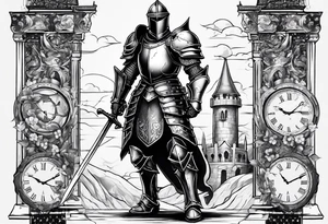 knight in heavy armor full body with clock tattoo idea