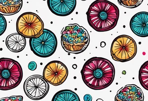 bold, colorful, simple, includes the words "The Sweet Ink", in a circle design tattoo idea