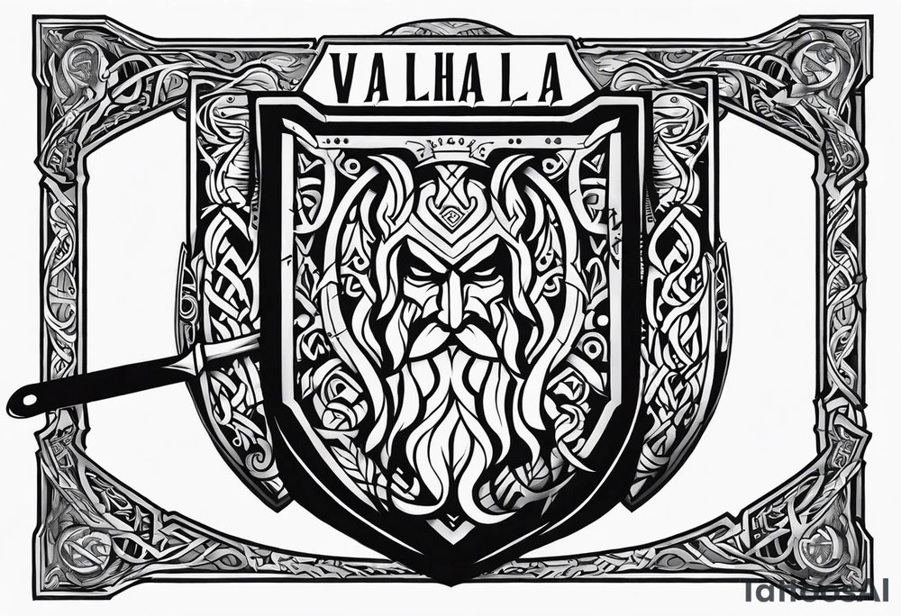 Valhalla viking gods shield hatchet sword tattoo idea
