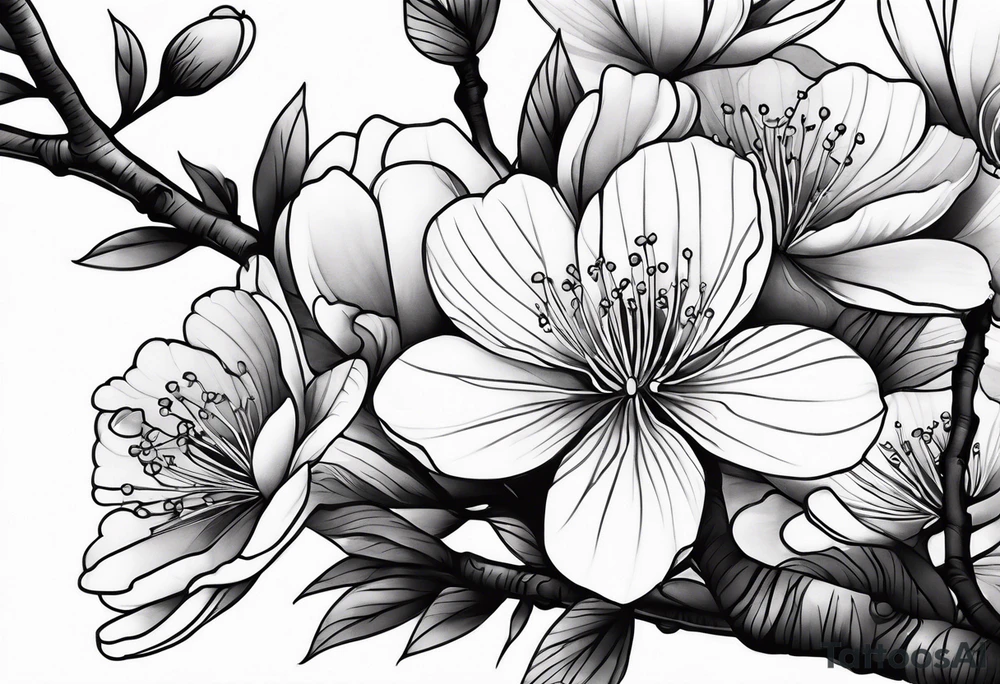 cherry blossom branch going from shoulder to wrist, wrap around bicep tattoo idea