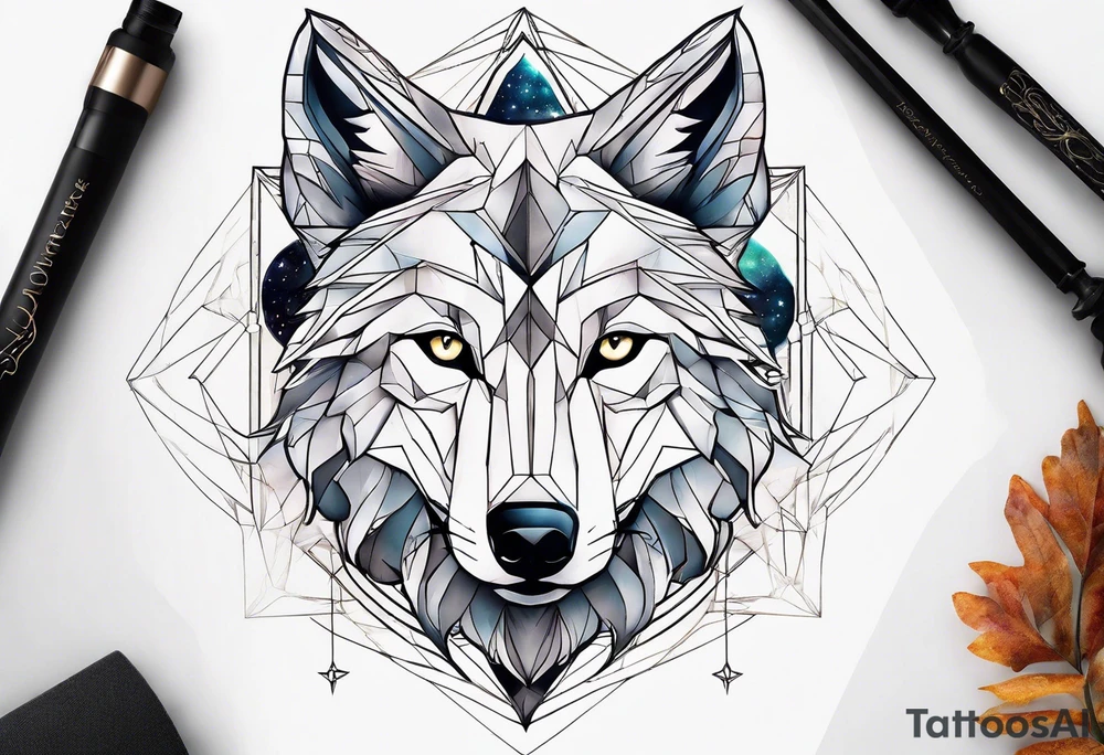 Constellation, two animal wolf, géométric tattoo idea