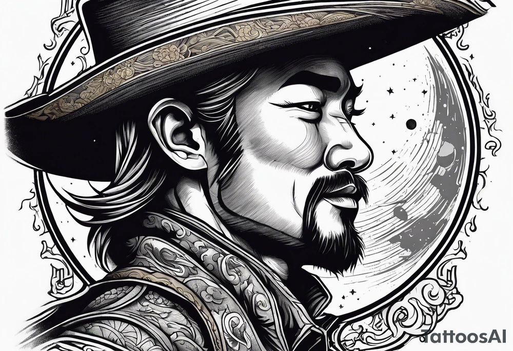 A moon with a cowboy hat tattoo idea