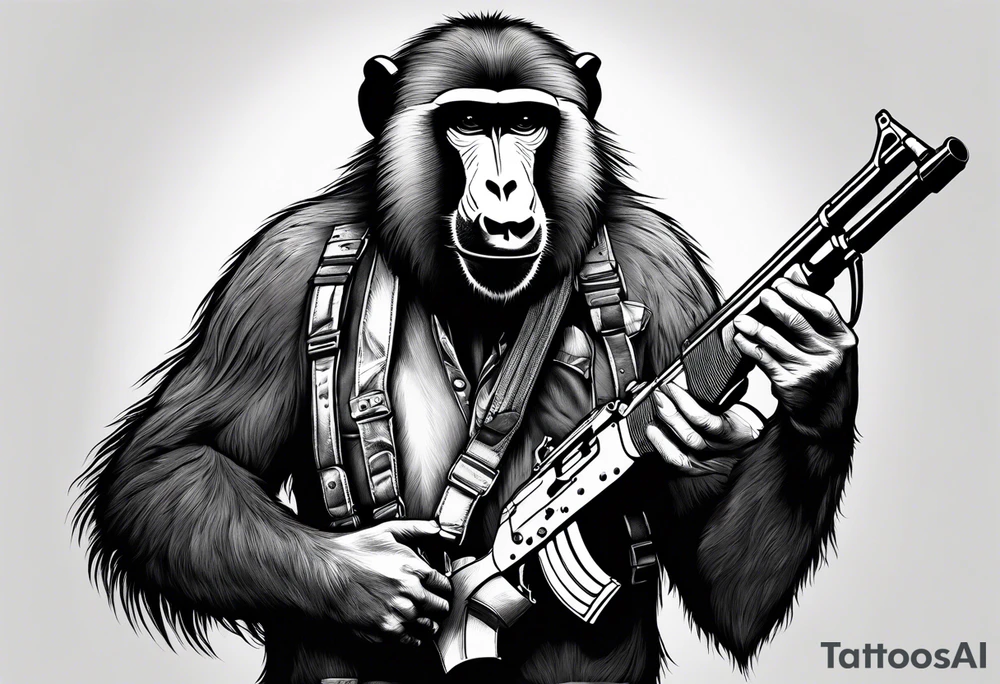Baboon holding ak47 tattoo idea