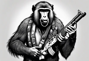 Baboon holding ak47 tattoo idea