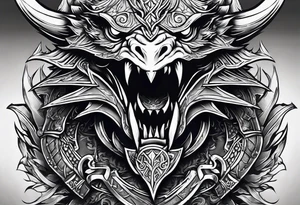 Valhalla sword shield dragon head axe armour tattoo idea