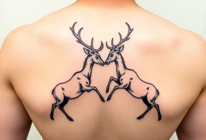 Two deer fighting with in a low down stance make it look like they are stuck together tattoo idea
