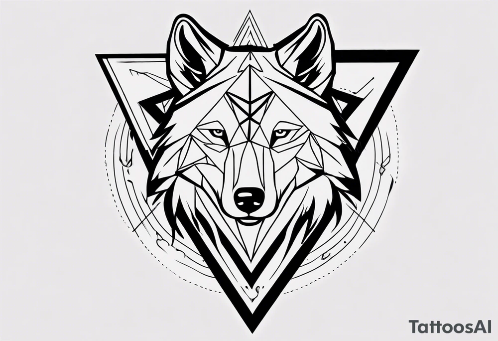 wolf head with triangle in the background tattoo idea